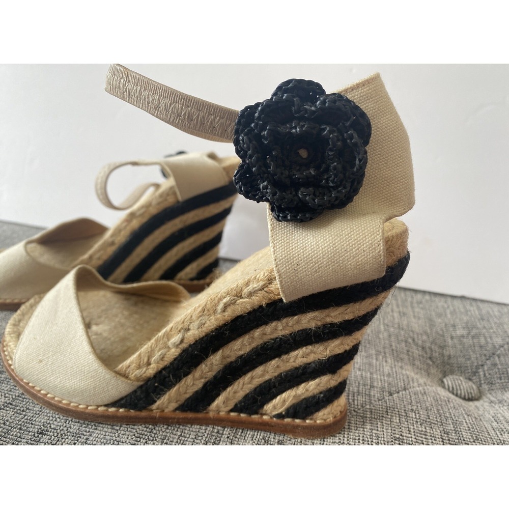 Vintage Kate Spade‎ Ankle Wrap Espedrille Granada Wedges Size 6 Black Canvas